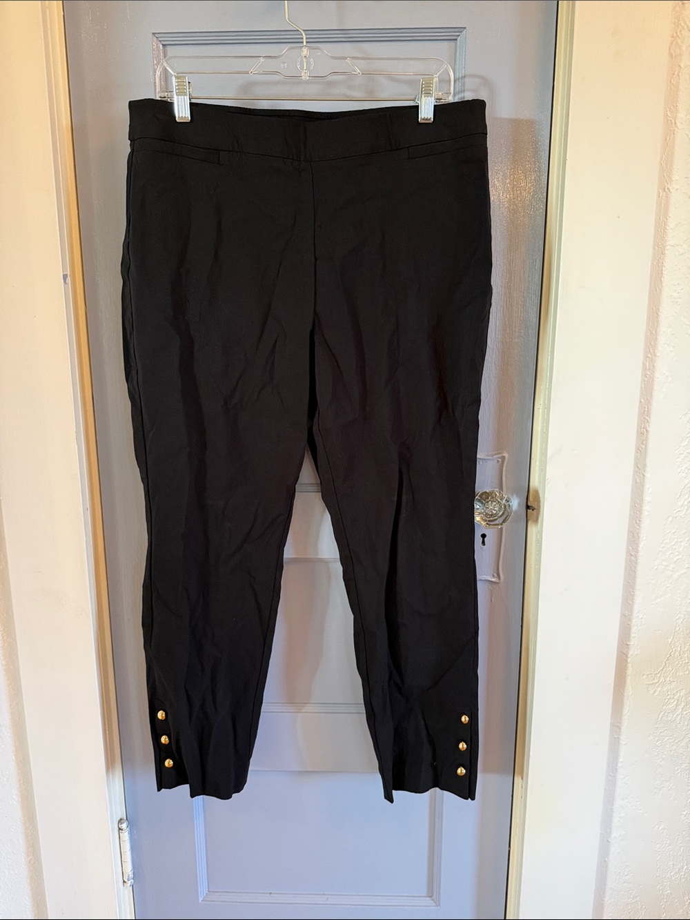 Counterparts Black Cropped Leggings with Gold Button Detail